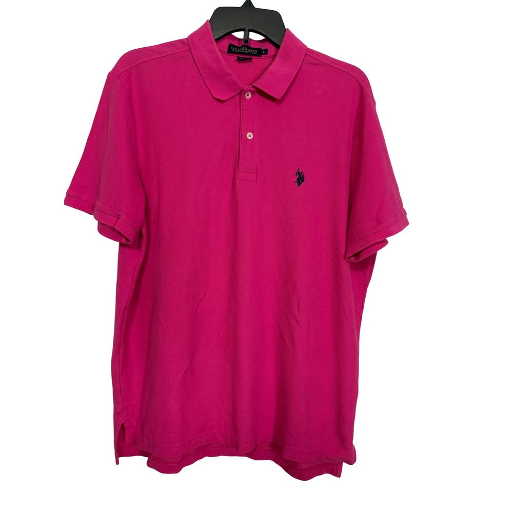 US Polo Assn Mens Performance Pique Polo Shirt Pink Short Sleeve Large